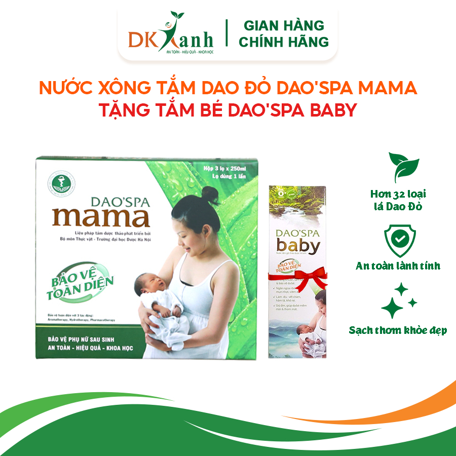 Xông Tắm Sau Sinh Dao'spa Mama - 3 chai (250ml/chai) - Tặng 1 chai tắm bé Dao'spa baby 150ml - DK Pharma