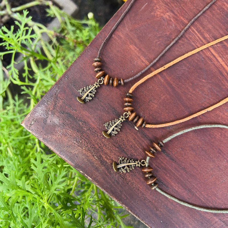 Vòng cổ Matsu - Dây chuyền charm cây mix hạt gỗ vintage