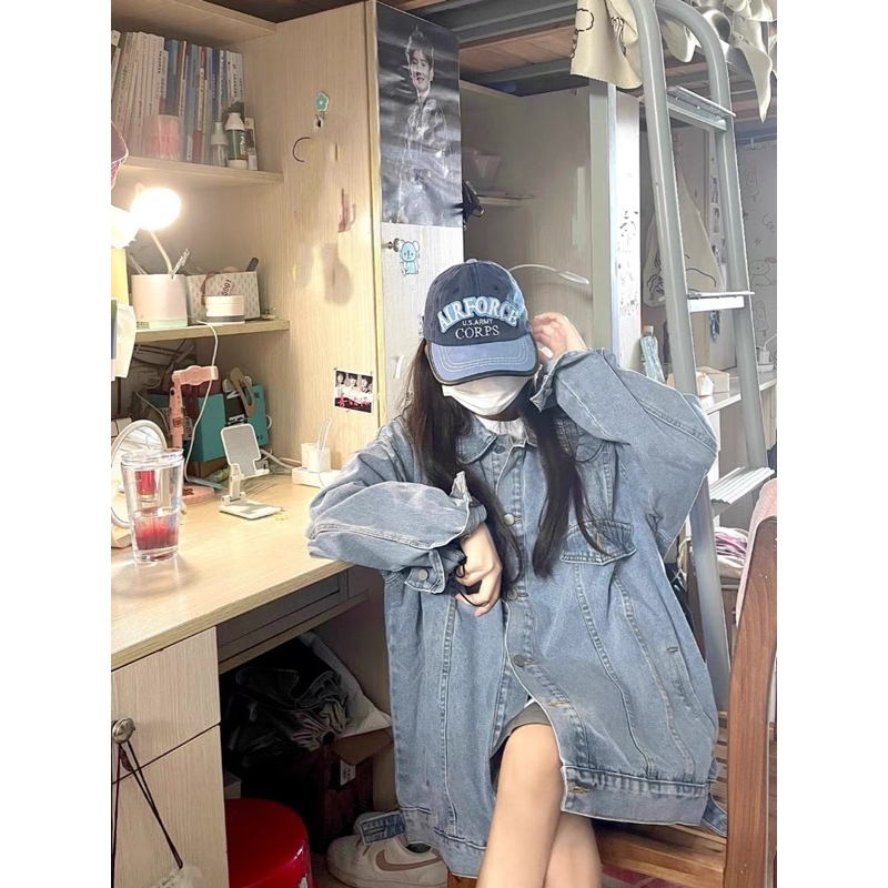 ÁO KHOÁC BÒ XANH FORM RỘNG OVERSIZE