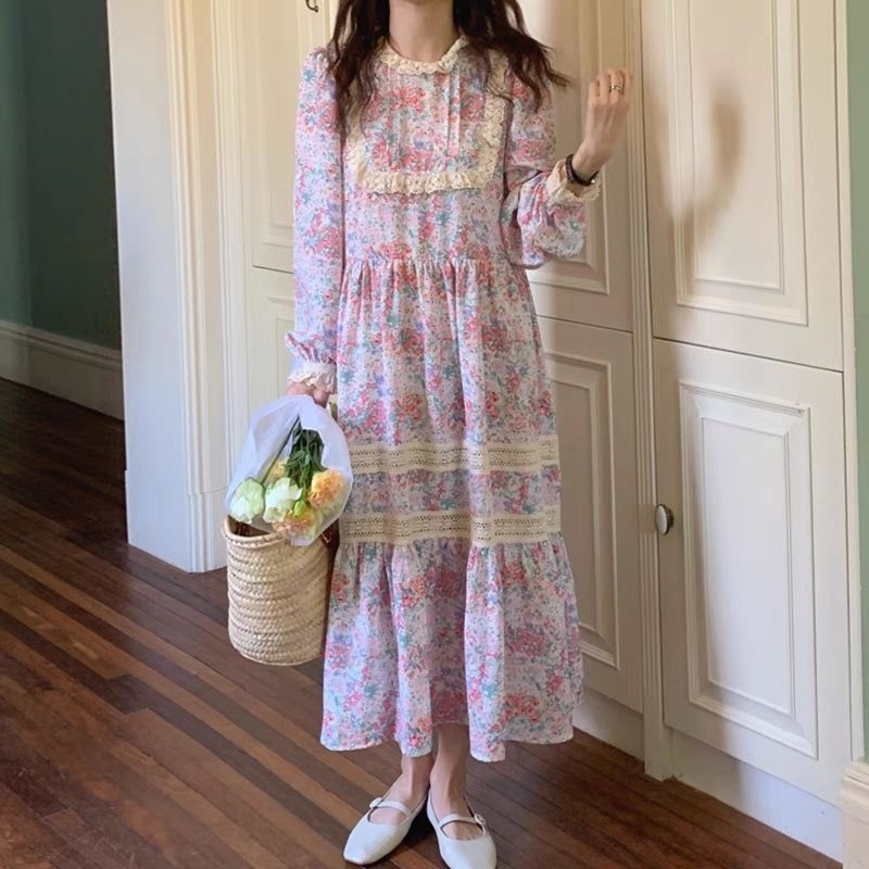 Đầm hoa nhí phối ren vintage