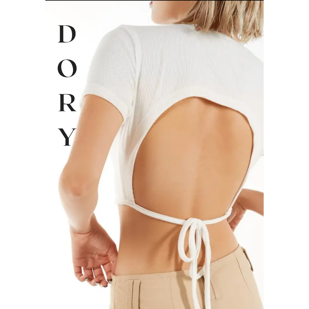 Áo croptop hở lưng cotton 1 lớp, áo thun dáng lửng ôm body