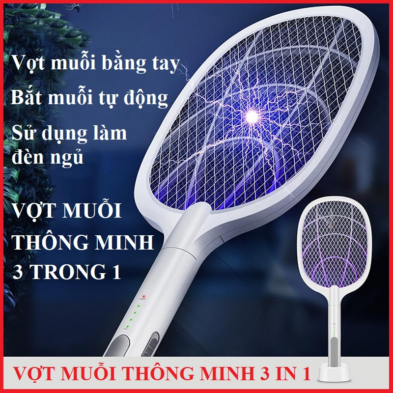 Vợt Muỗi Thông Minh Tự Động Kiêm Đèn Thu Hút Muỗi Có Sạc Tích Điện, Vợt Bắt Muỗi Thông Minh Cao Cấp Để Bàn