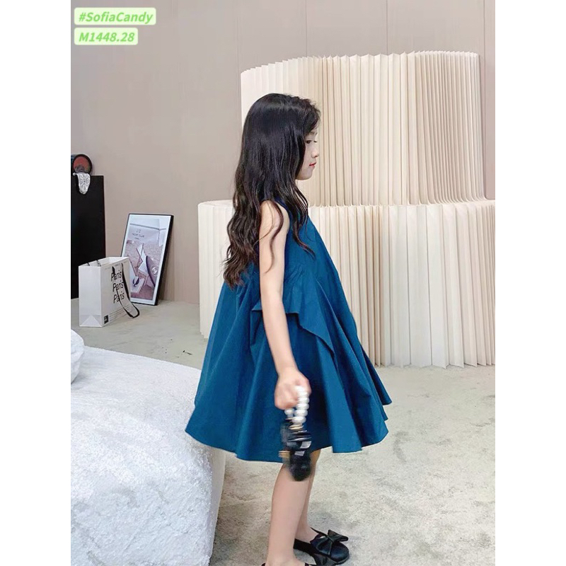 Váy bé gái, Váy đầm bé gái. Đầm xòe vintage bé gái sang chảnh chất thô cotton Hàn mềm mát size đại 10Y 40kg