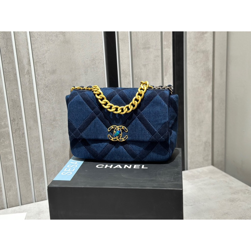 Túi xách tag vàng vải denim size26 fullbox đẹp túi vải hoá đơn