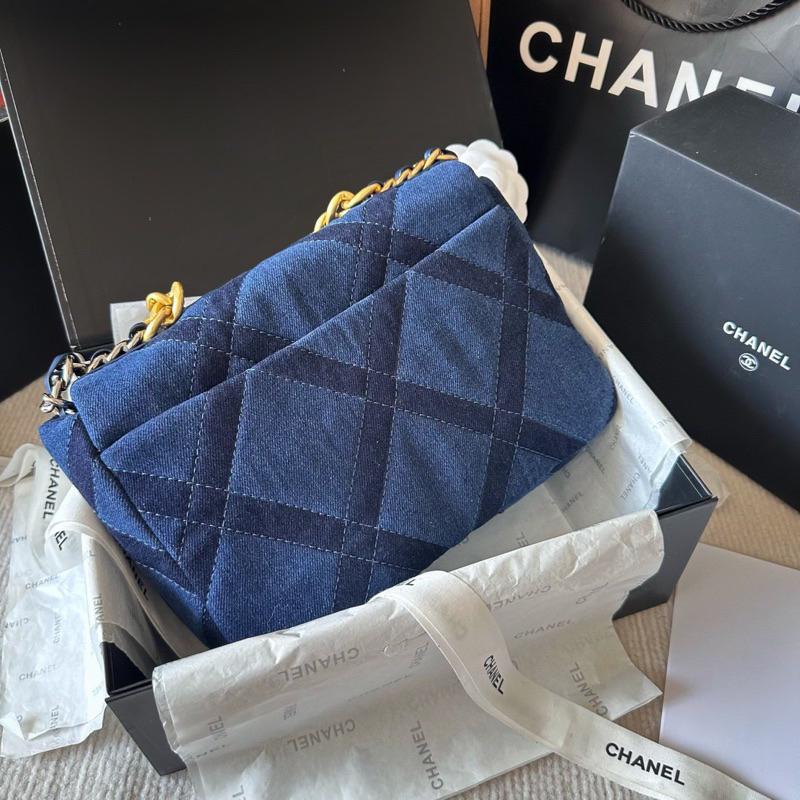 Túi xách tag vàng vải denim size26 fullbox đẹp túi vải hoá đơn