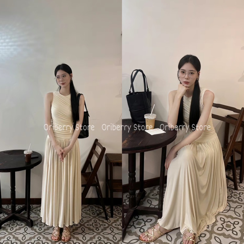 Váy Dài Maxi Chân Váy Xếp Li Sát Nách Thời Trang Nữ Mùa Hè