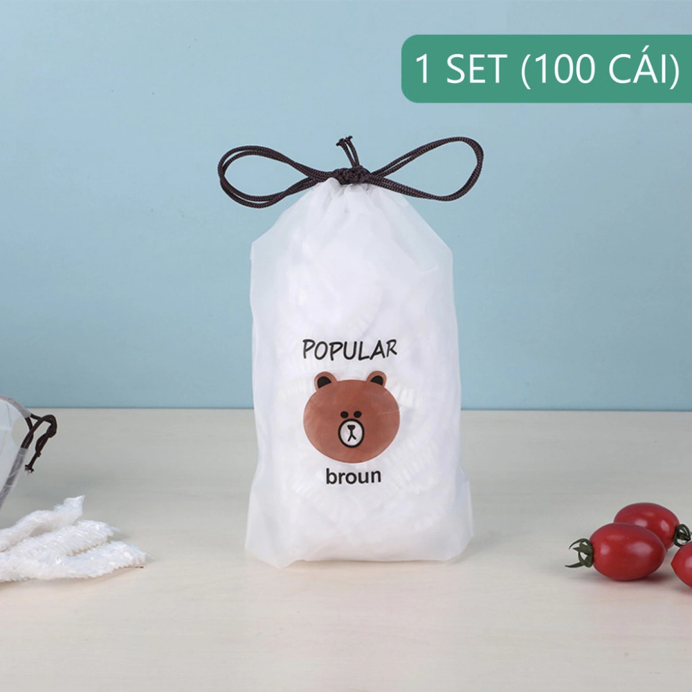 Túi màng bọc thực phẩm hình gấu  co giãn siêu dai, có chun  set 100 chiếc loại 1
