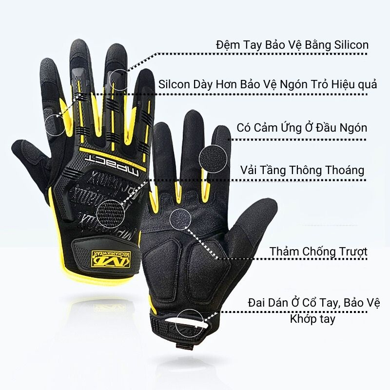 Găng tay phượt dài ngón mechanix dùng đi xe đạp xe máy