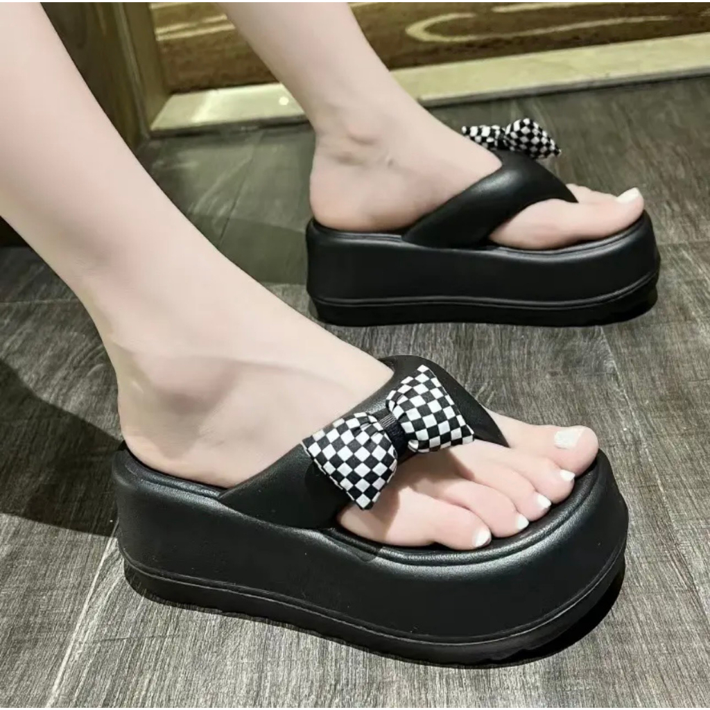 Dép kẹp nơ đế 5cm eva đúc nguyên khối hàng QC