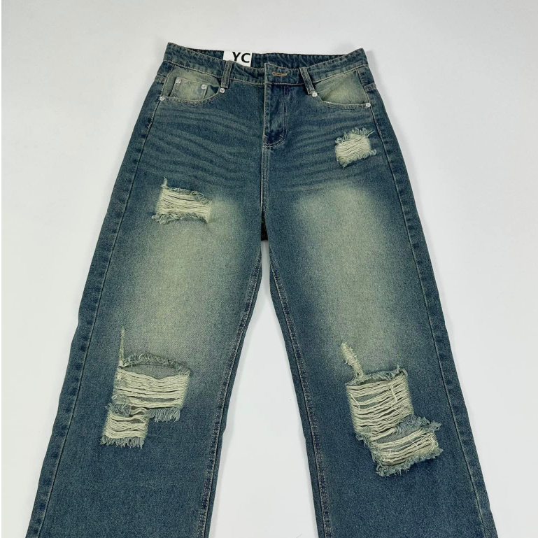 Quần jean ống rộng nam nữ , quần dài ống đứng unisex , quần dài rách gối form rộng - gin store