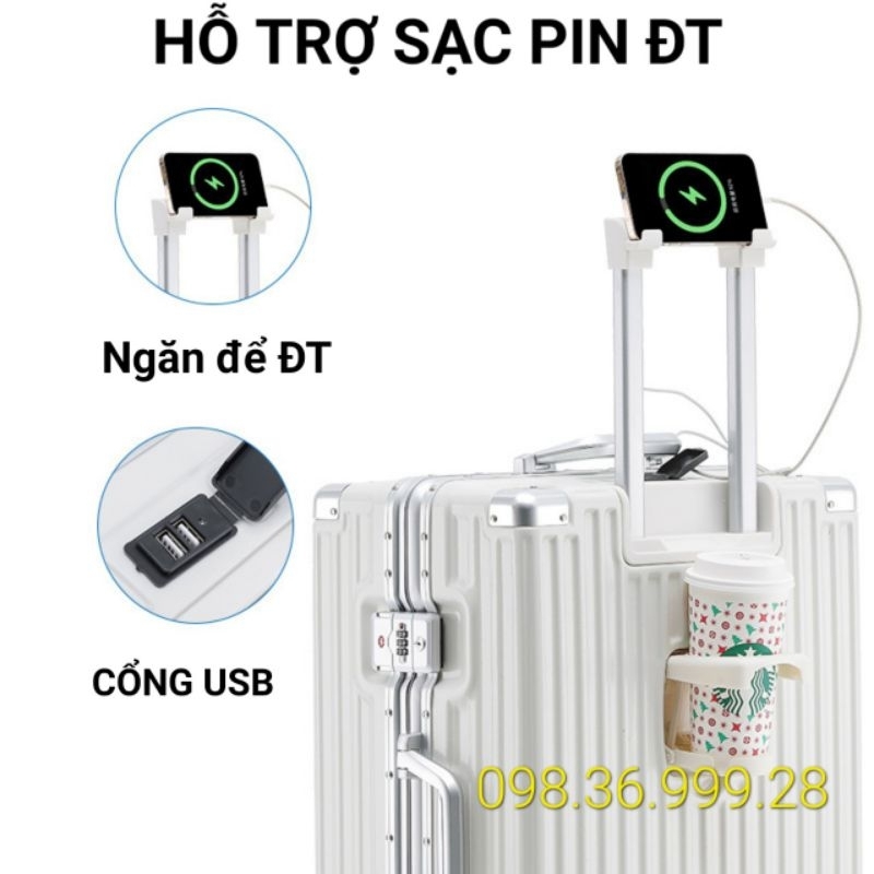 VALI KHUNG NHÔM G25 CAO CẤP SIZE 20 VÀ SIZE 24 Hỗ trợ sạc pin,ngăn thông minh tiện lợi,chống bể vỡ tốt