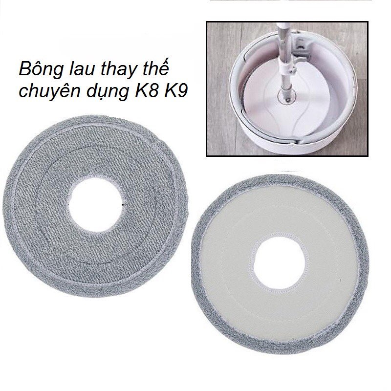 Bông lau nhà tròn thay thế cho bộ lau nhà K8,K9, bông lau sợi cotton thấm hút nước tốt vải dày dặn không mục bung chỉ