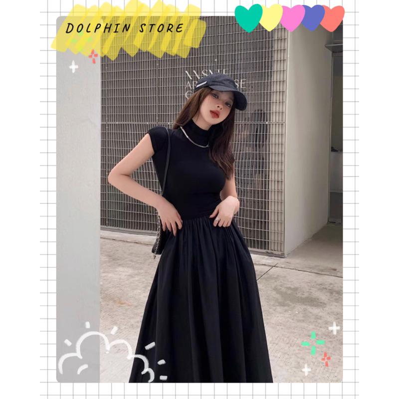 BIGSIZE Đầm đen dài bigsize - đầm cổ lọ bigsize