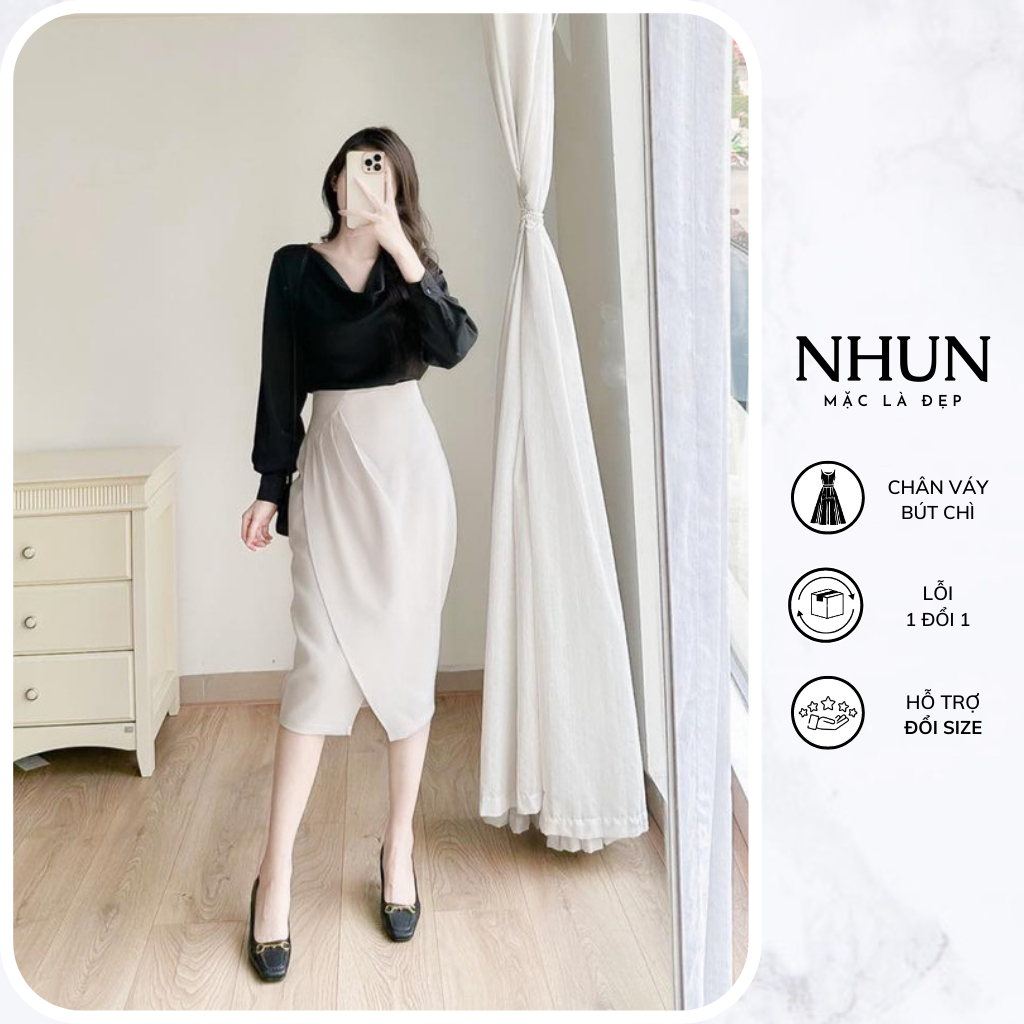 Chân Váy Bút Chì NhunFashion Chân váy công sở thiết kế zuýp đắp tà xếp nếp eo thanh lịch N120 | BigBuy360 - bigbuy360.vn