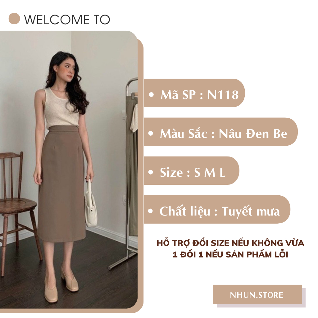 Chân váy bút chì NhunFashion Chân váy Midi dài dáng suông xẻ tà sau đơn giản cá tính phong cách sang trọng N118 | BigBuy360 - bigbuy360.vn