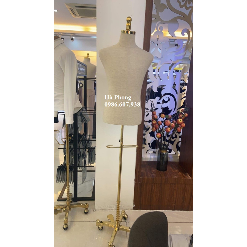 Manocanh nam không tay, chóp gỗ, không đùi có giá để giày và quần