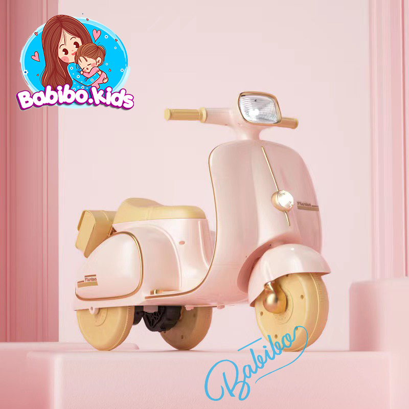 Xe điện cho bé, xe vespa điện cho bé, xe máy điện Babibo Kids mã 02 cho bé tải 35kg, có kết nối nhạc qua buletooth
