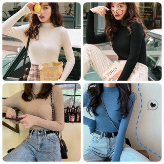 Áo tay dài nữ vải len màu trơn cổ tròn dáng ôm