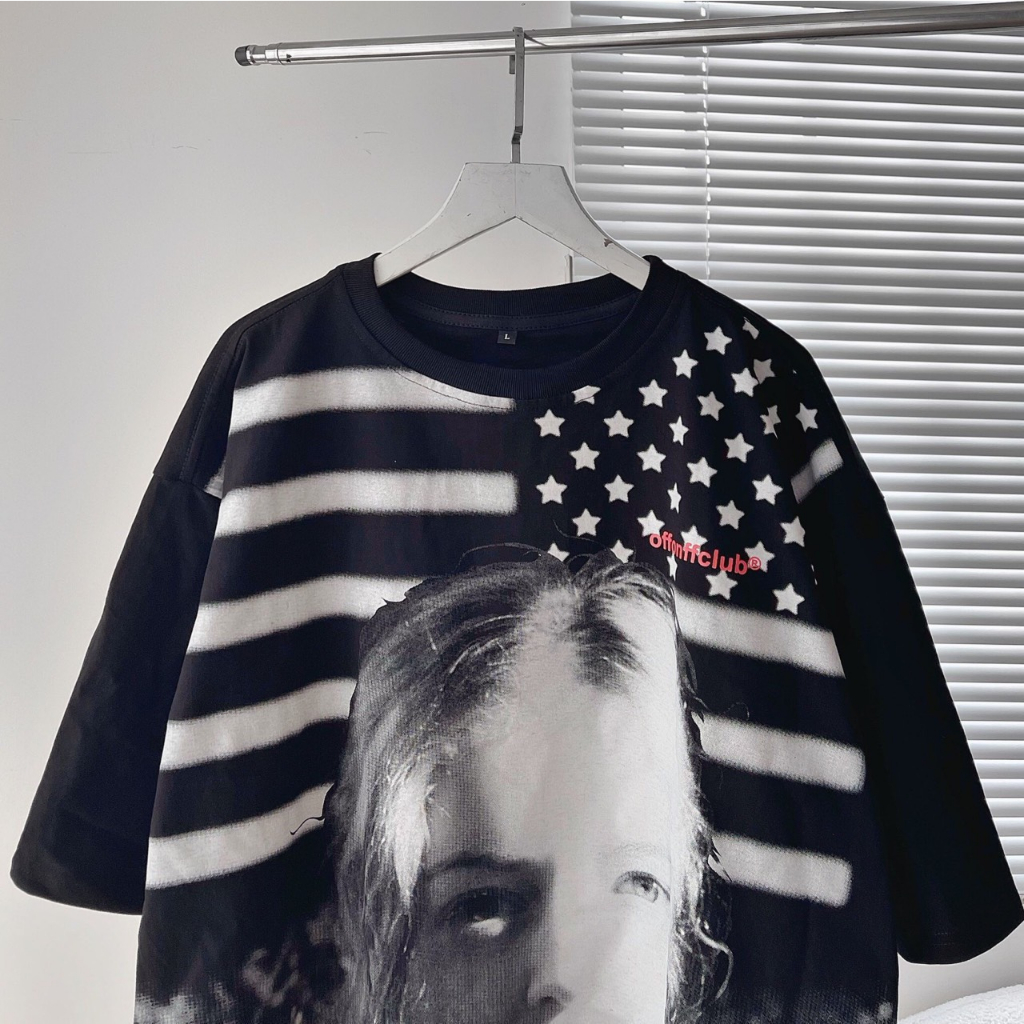 Áo Thun Nam Nữ From Rộng Màu Trắng Phối Tay Đen Phong Cách Hiện Đại