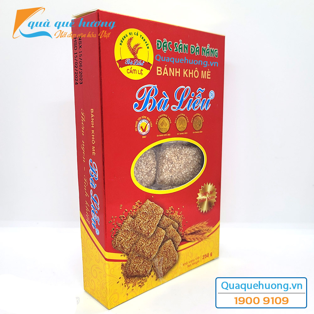 Bánh khô mè Bà Liễu Cẩm Lệ hộp cao cấp 250g - Đặc sản Đà Nẵng làm quà