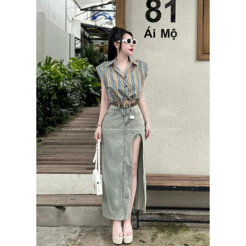 Áo sơ mi đệm vai cài cúc rút eo croptop 3 màu (kèm ảnh thật)