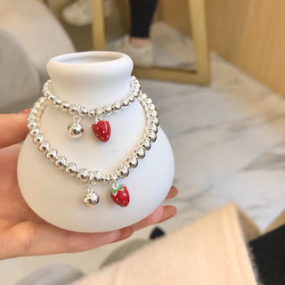 Lắc tay bi bạc chuẩn s925 charm dâu tây chuông cho mẹ và bé