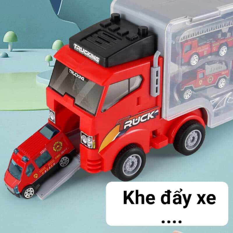 Hộp đồ chơi xe tải containe vận chuyển xe ô tô 6 chiếc