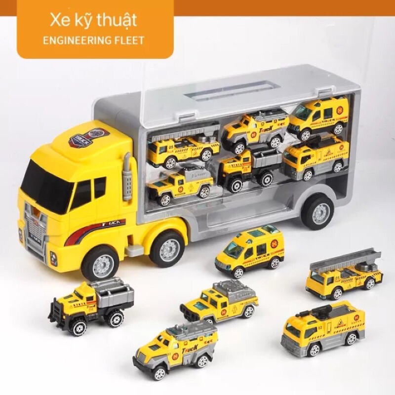 Hộp đồ chơi xe tải containe vận chuyển xe ô tô 6 chiếc