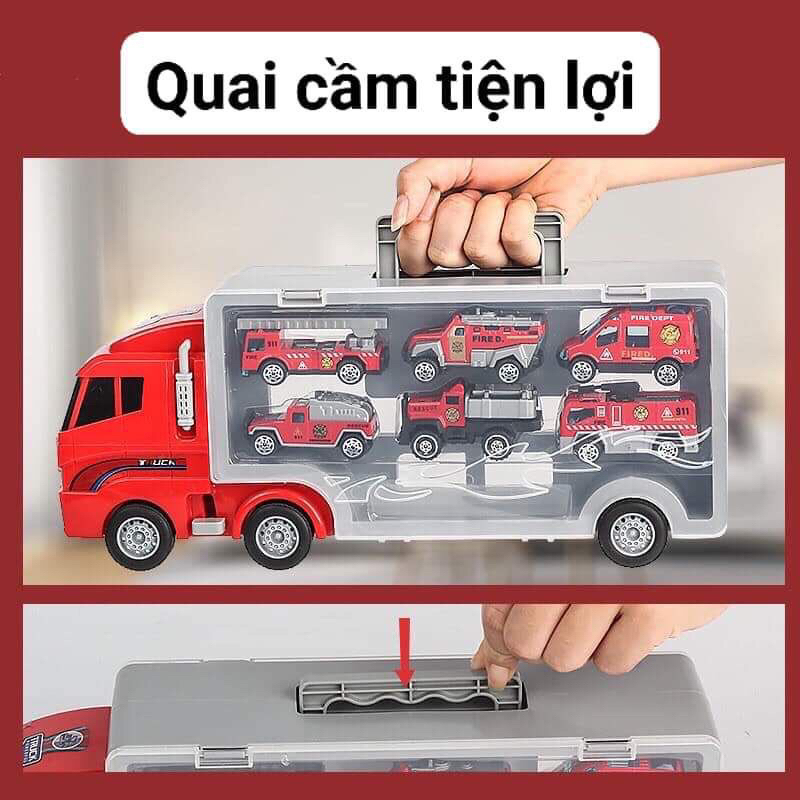 Hộp đồ chơi xe tải containe vận chuyển xe ô tô 6 chiếc