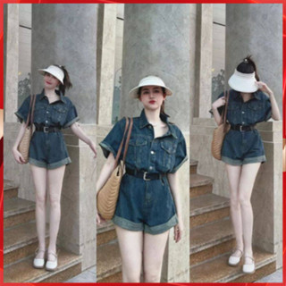 Jum bò dáng ngắn cổ sơ mi có kèm đai hàng quảng châu - Jum jean nữ