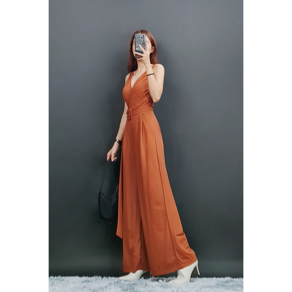 C2481 - 	Jumsuit sát nách thun đắp chéo V sau kèm belt