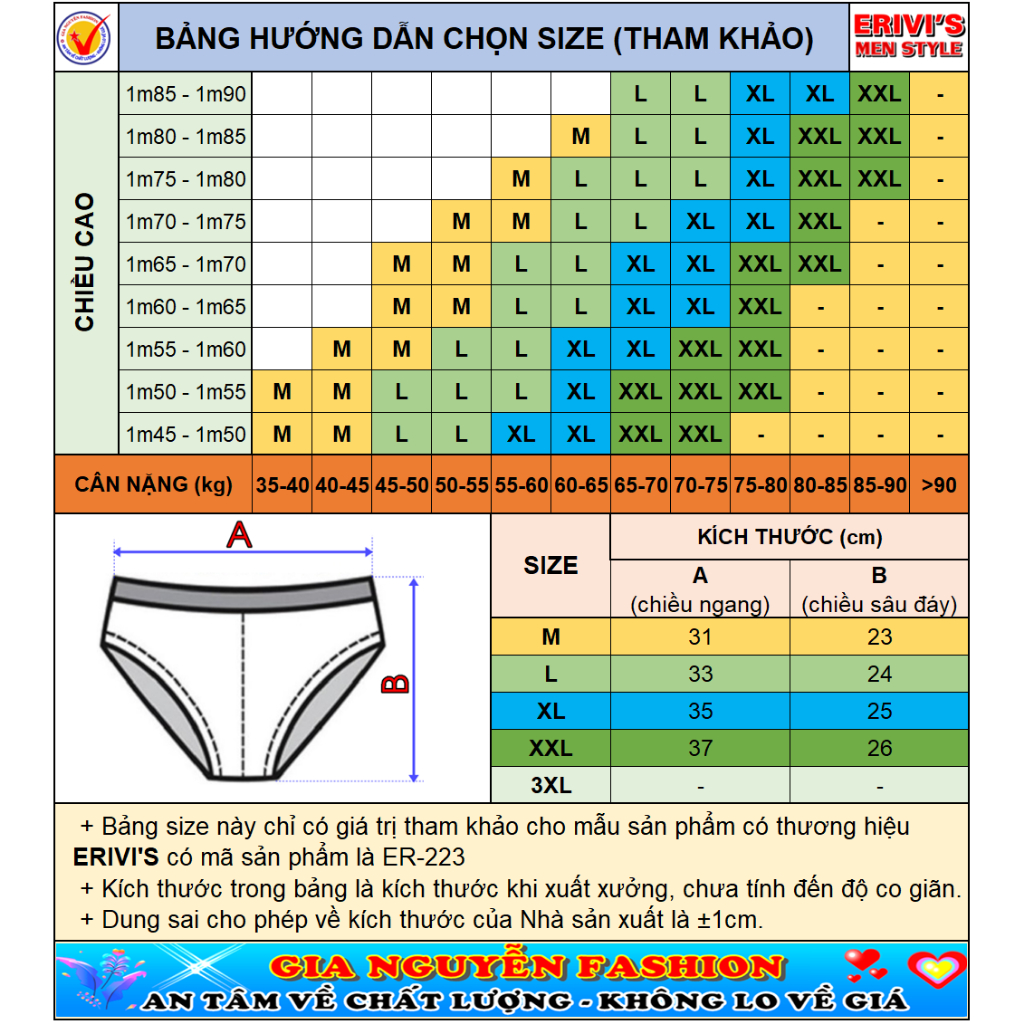 Combo 5 Quần lót nam thun lạnh Erivis cao cấp - Hàng Việt Nam chất lượng cao