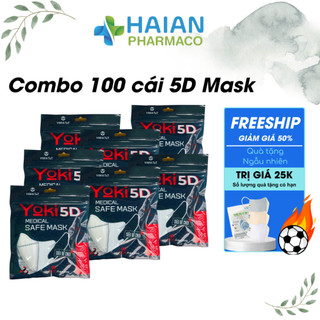 Combo 100 cái Khẩu trang 5D mask YOKI quai thun 4 lớp kháng khuẩn và kháng bụi mịn PM2.5