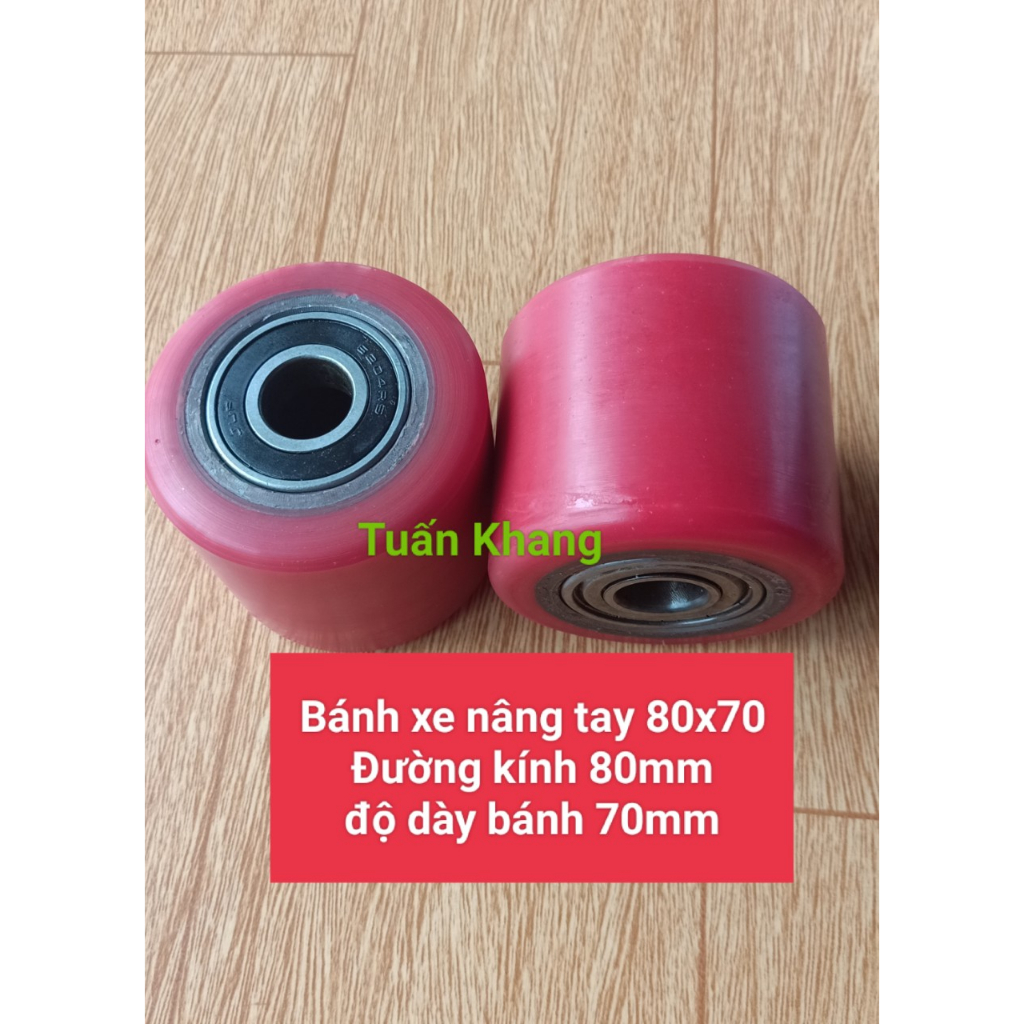 Bánh xe nâng tay pu đỏ 70x80