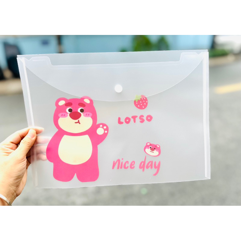 Bìa Cây A4 Kẹp Tài Liệu Hình Gấu Dâu, Bìa Sơ Mi Đựng Hồ Sơ Gấu Lotso - 1 Cái