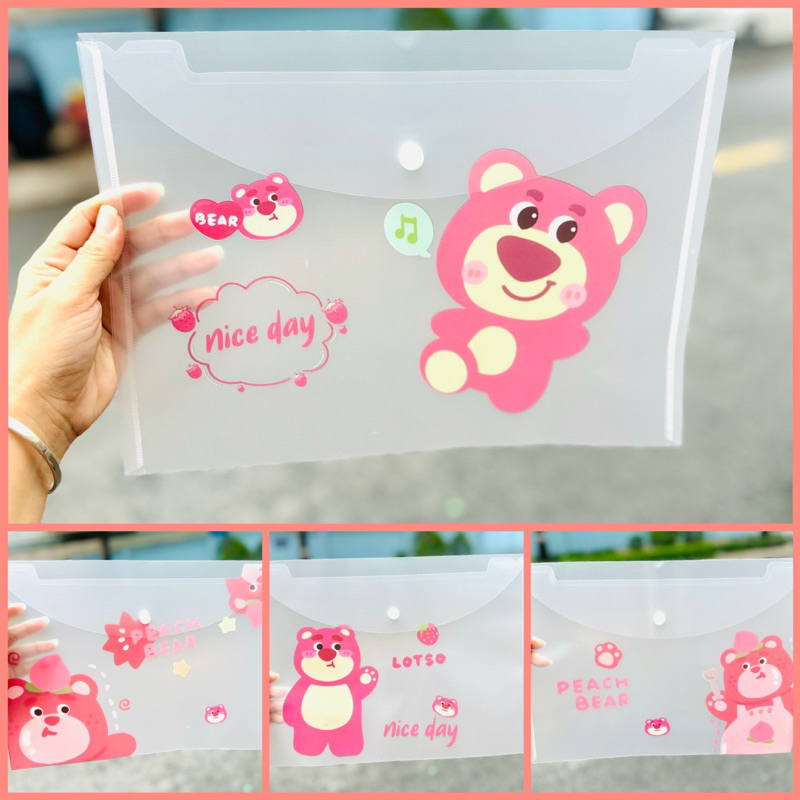 Bìa Cây A4 Kẹp Tài Liệu Hình Gấu Dâu, Bìa Sơ Mi Đựng Hồ Sơ Gấu Lotso - 1 Cái