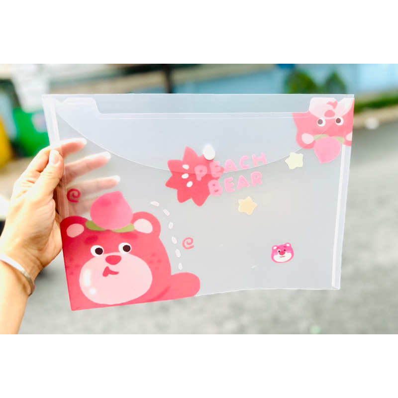 Bìa Cây A4 Kẹp Tài Liệu Hình Gấu Dâu, Bìa Sơ Mi Đựng Hồ Sơ Gấu Lotso - 1 Cái