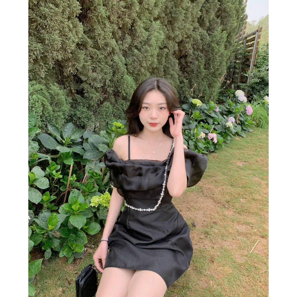 ĐẦM TRỄ VAI BÈO NGỌC ĐÍNH ĐÁ CHỮ V *TINA DRESS