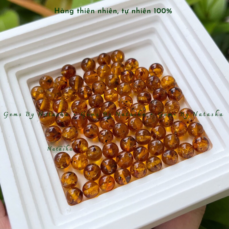 Amber Hổ Phách Hoa Bay Viên Lẻ Thiên Nhiên Tự Nhiên Size 5.8mm 5.8li 5.8ly