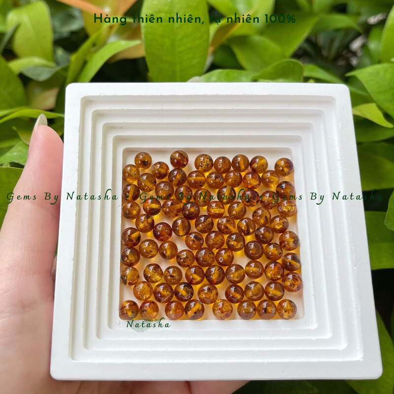 Amber Hổ Phách Hoa Bay Viên Lẻ Thiên Nhiên Tự Nhiên Size 5.8mm 5.8li 5.8ly