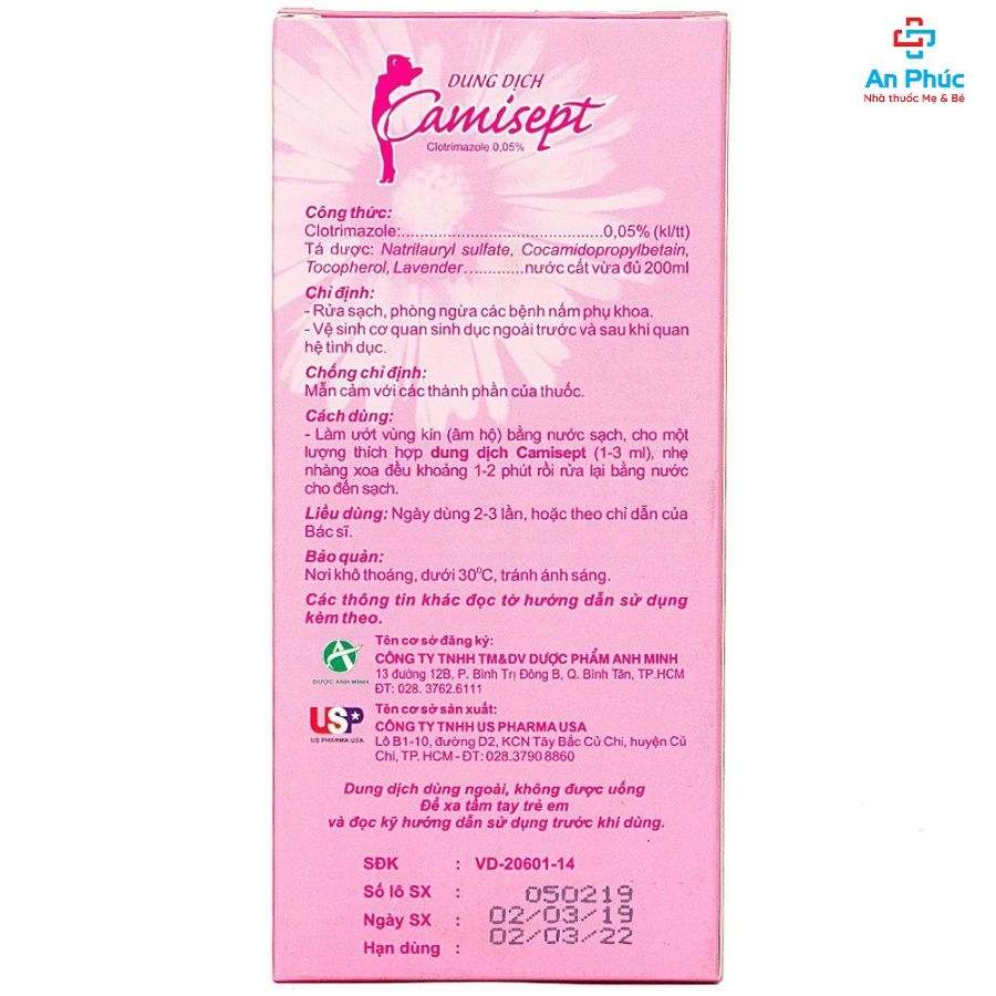 Dung Dịch Vệ Sinh Phụ Nữ Camisept Cân Bằng PH Giảm Ngứa Khử Mùi Chống Nấm Dưỡng Ẩm Cho Cô Bé 200ml