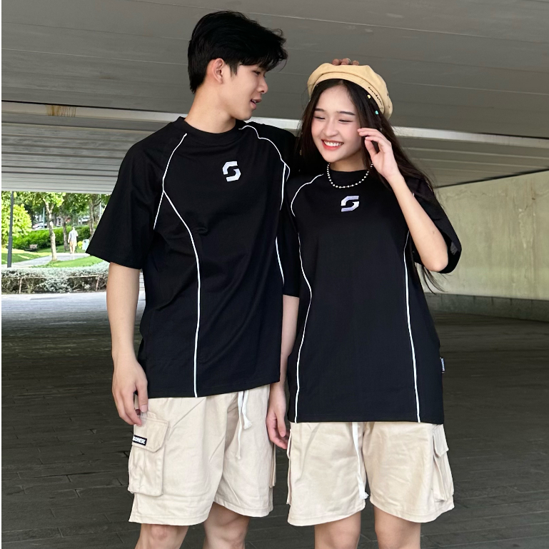 Áo Raglan Line SAIGONESE Thun Cotton Phối Viền Unisex Nam Nữ / Đen