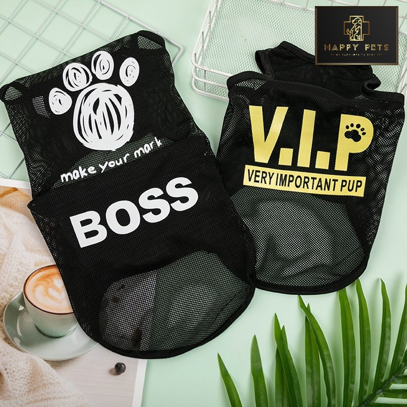 Áo Cho Chó Mèo Thú Cưng Ba Lỗ Lưới Họa Tiết VIP BOSS