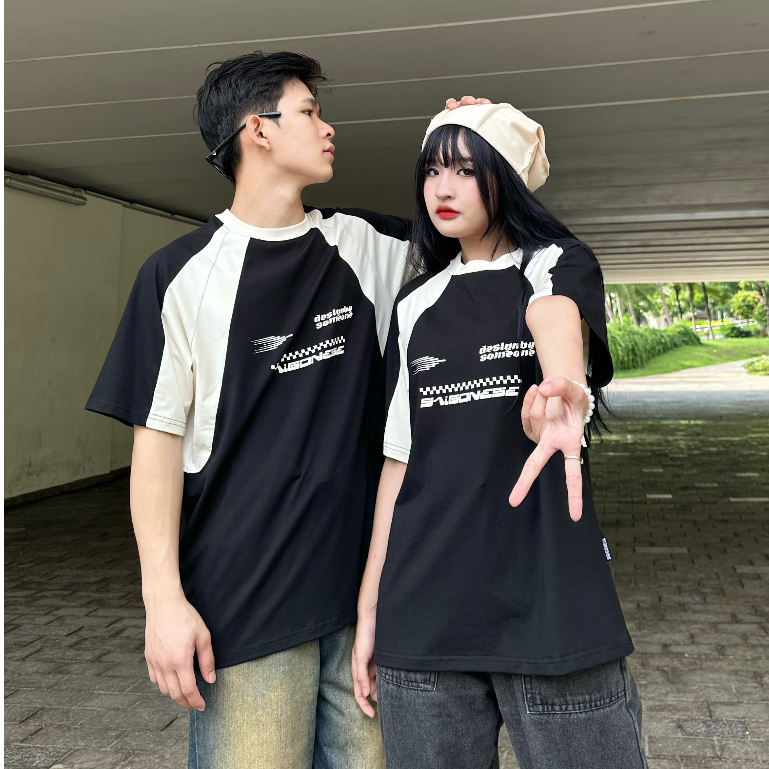 Áo Thun Raglan SAIGONESE Cotton Phối Viền Thân Blockcore Form Rộng Unisex Nam Nữ / Đen