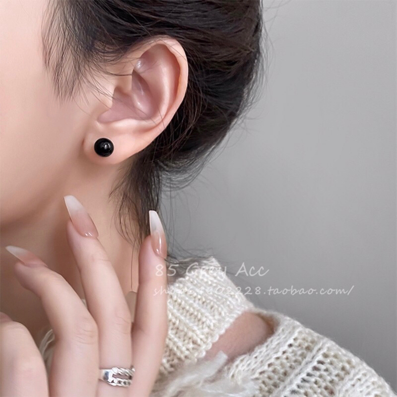 Bông tai nụ cơ bản hạt đen nhiều size phong cách thời trang thanh lịch cho nam nữ