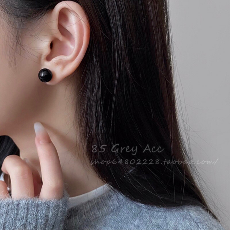 Bông tai nụ cơ bản hạt đen nhiều size phong cách thời trang thanh lịch cho nam nữ