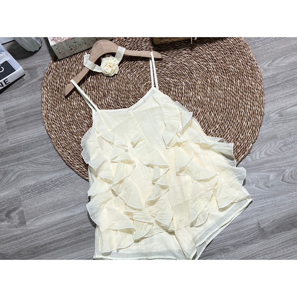 SET TƠ NHĂN BÈO KÈM KHĂN HOA - SET ÁO 2 DÂY TƠ BÈO NHĂN HOA CỔ