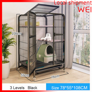 【Local shop】Lồng mèo Trang chủ Nội thất Biệt thự 2/3/4 tầng Không gian tự do lớn Chuồng mèo Nhà mèo Đen trắng Sắt đậm