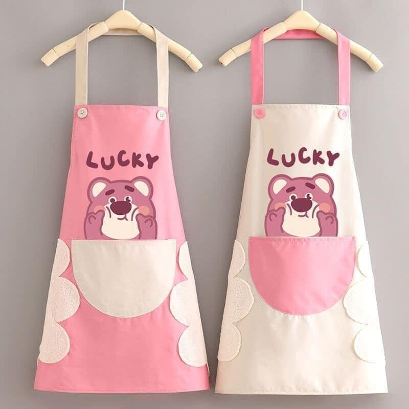 Tạo dề nấu ăn họa tiết hình gấu, dâu tây dễ thương