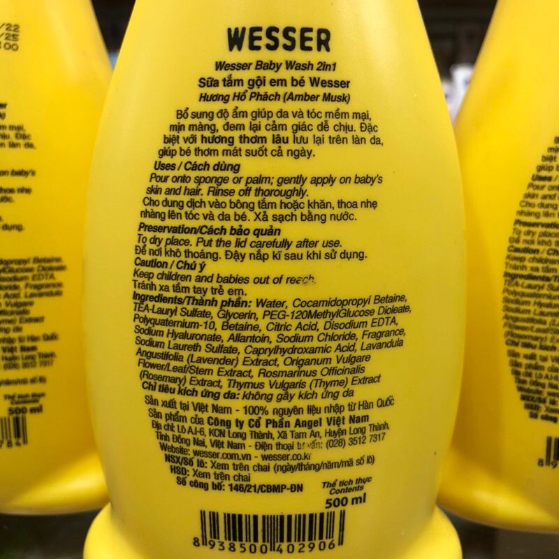 SỮA TẮM GỘI WESSER 2IN1 CHO BÉ 500ML